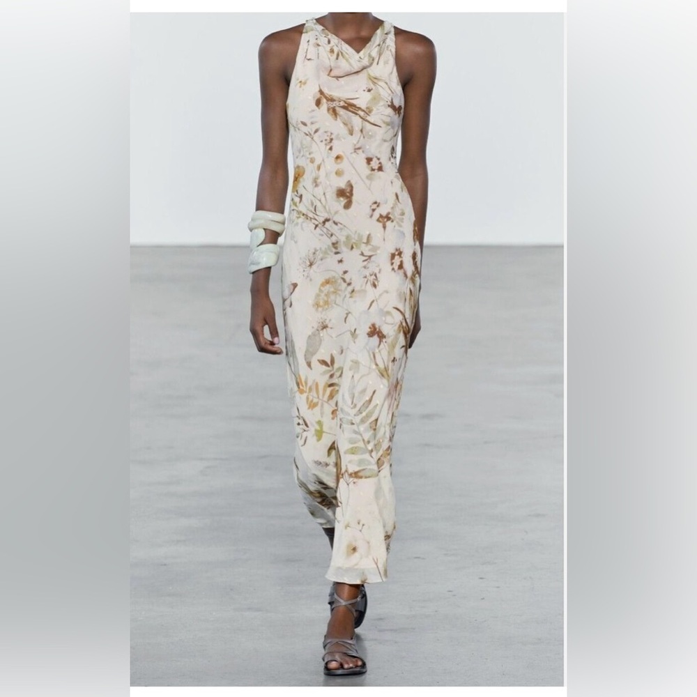 Zara ZW Printed Halter Dress Fall Print 5107/247 XS NWT